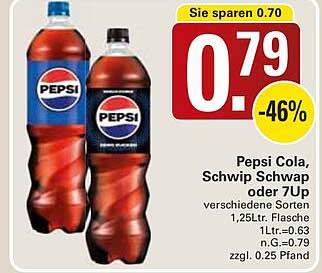 Pepsi Cola, Schwip Schwap oder 7Up - 1,25L Flasche