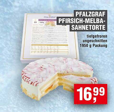 Pfalzgraf Pfirsich-Melba-Sahnetorte - tiefgefroren, ungeschnitten, 1950 g Packung