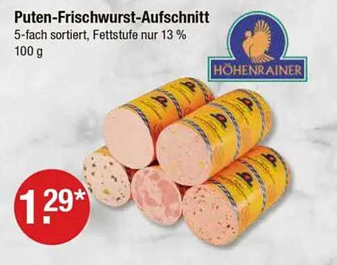 Puten-Frischwurst-Aufschnitt 5-fach sortiert, Höhnerainer - 100 g