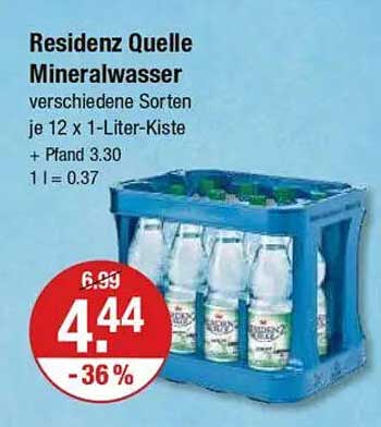 Residenz Quelle Mineralwasser - verschiedene Sorten je 12 x 1-Liter-Kiste