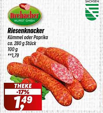 Riesenknacker Kümmel oder Paprika ca. 280 g Stück