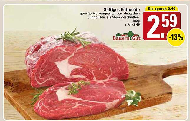 Saftiges Entrecôte - gereifte Markenqualität vom deutschen Jungbullen, als Steak geschnitten