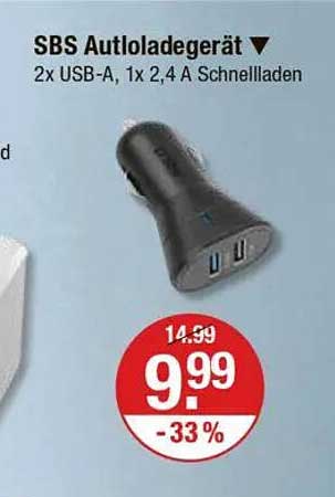 SBS Autoladegerät - 2x USB-A, 1x 2,4 A Schnellladen