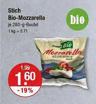 Stich Bio-Mozzarella je 280-g-Beutel