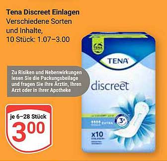 Tena Discreet Einlagen - verschiedene Sorten und Inhalte, 10 Stück für nur 3,00 €