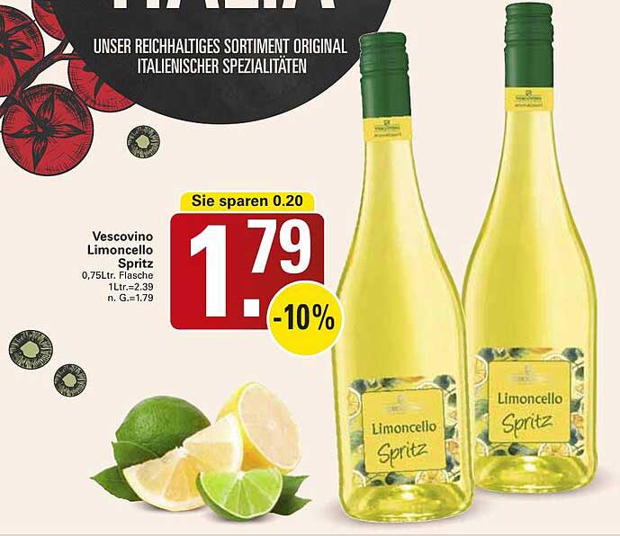 Vescovino Limoncello Spritz 0,75L für nur 1,79