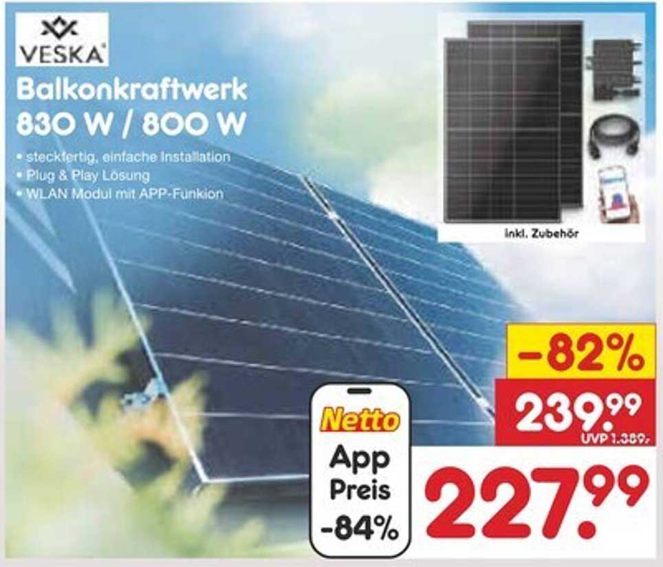 Veska Balkon-Kraftwerk 830 W / 800 W - Steckerfertig und einrichtungsfreundlich