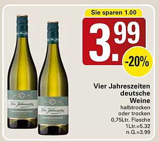 Vier Jahreszeiten deutsche Weine halbtrocken oder trocken 0,75L-Flasche