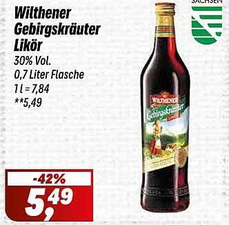 Wilthener Gebirgsgrüter Likör 0,7 Liter Flasche