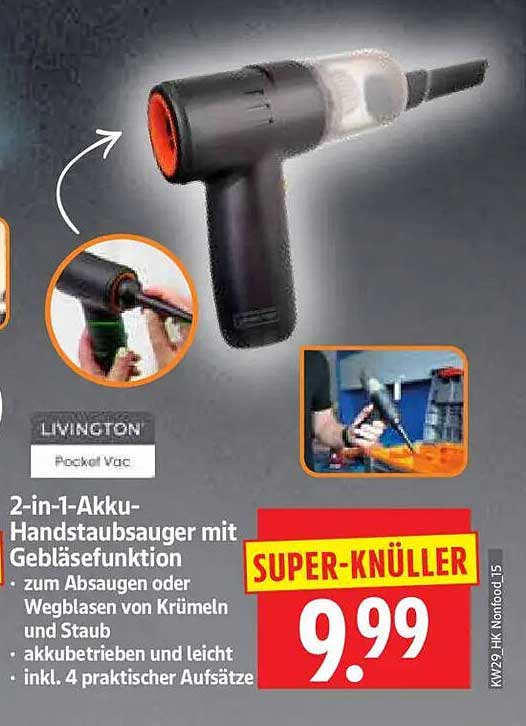 2-in-1-Akku-Handstaubsauger mit Gebläsefunktion