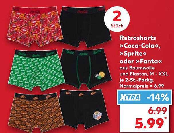 2 Stück Retroshorts »Coca-Cola«, »Sprite« oder »Fanta«