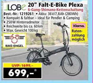 20" Falt-E-Bike Plexa 5-Gang-Shimano-Kettenschaltung
