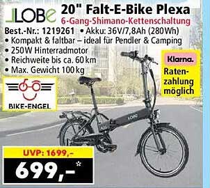 20" Falt-E-Bike Plexa 6-Gang-Shimano-Kettenschaltung