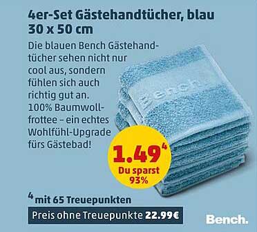 4er-Set Gästehandtücher, blau 30 x 50 cm