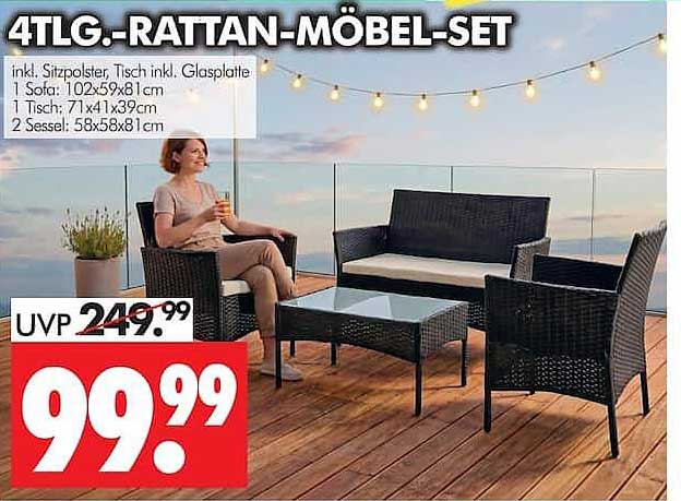 4TLG.-RATTAN-MÖBEL-SET