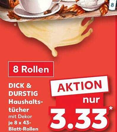 8 Rollen DICK & DURSTIG Haushaltstücher mit Dekor je 8 x 43-Blatt-Rollen