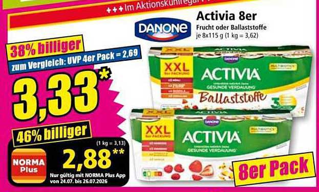 Activia 8er Frucht oder Ballaststoffe je 8x115 g (1 kg = 3,62)