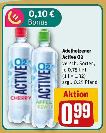 Adelholzener Active O2 versch. Sorten, je 0,75-l-Fl. (1 l = 1.32) zzgl. 0.25 Pfand