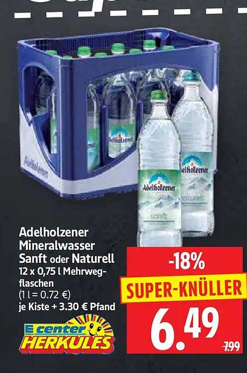 Adelholzener Mineralwasser Sanft oder Naturell 12 x 0,75 l Mehrwegflaschen