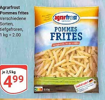 Agrarfrost Pommes frites Verschiedene Sorten, tiefgefroren, 1 kg = 2.00