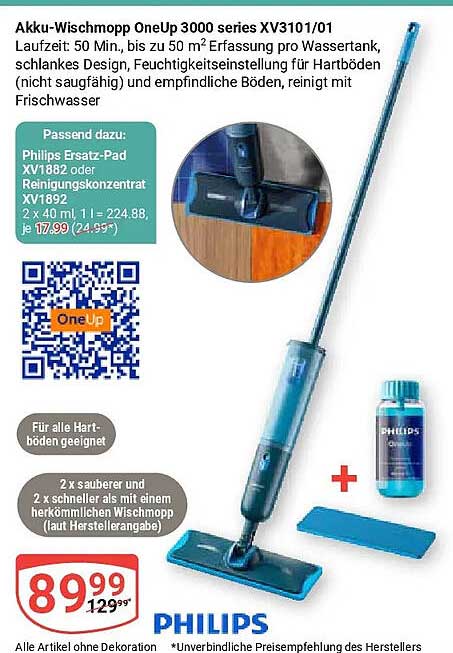 Akku-Wischmopp OneUp 3000 series XV3101/01