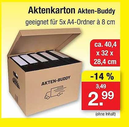 Aktenkarton Akten-Buddy geeignet für 5x A4-Ordner à 8 cm