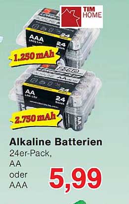 Alkaline Batterien 24er-Pack, AA oder AAA