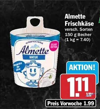Almette Frischkäse versch. Sorten 150 g Becher (1 kg = 7.40)