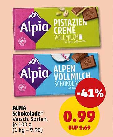 ALPIA Schokolade* Versch. Sorten, je 100 g (1 kg = 9.90)