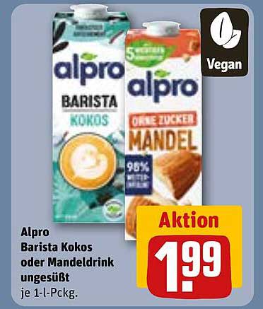 Alpro Barista Kokos oder Mandel Drink ungesüßt je 1-L-Pckg.
