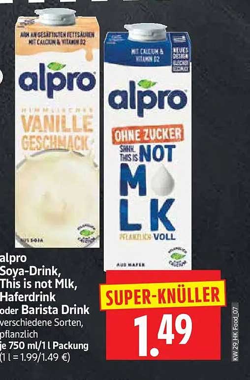 alpro Soya-Drink, This is not Mlk, Haferdrink oder Barista Drink
