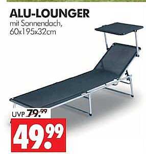 ALU-LOUNGER mit Sonnendach, 60x195x32cm