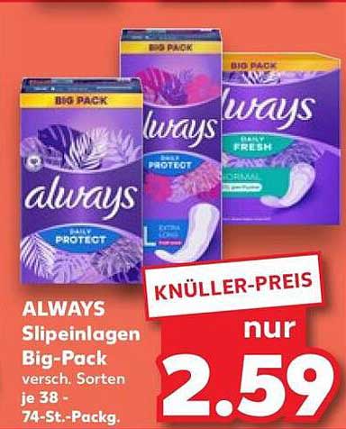 ALWAYS Slipeinlagen Big-Pack versch. Sorten je 38 - 74-St.-Packg.