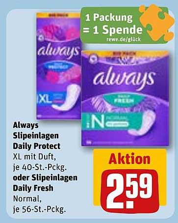 Always Slipeinlagen Daily Protect XL mit Duft, je 40-St.-Pckg. oder Slipeinlagen Daily Fresh Normal, je 56-St.-Pckg.