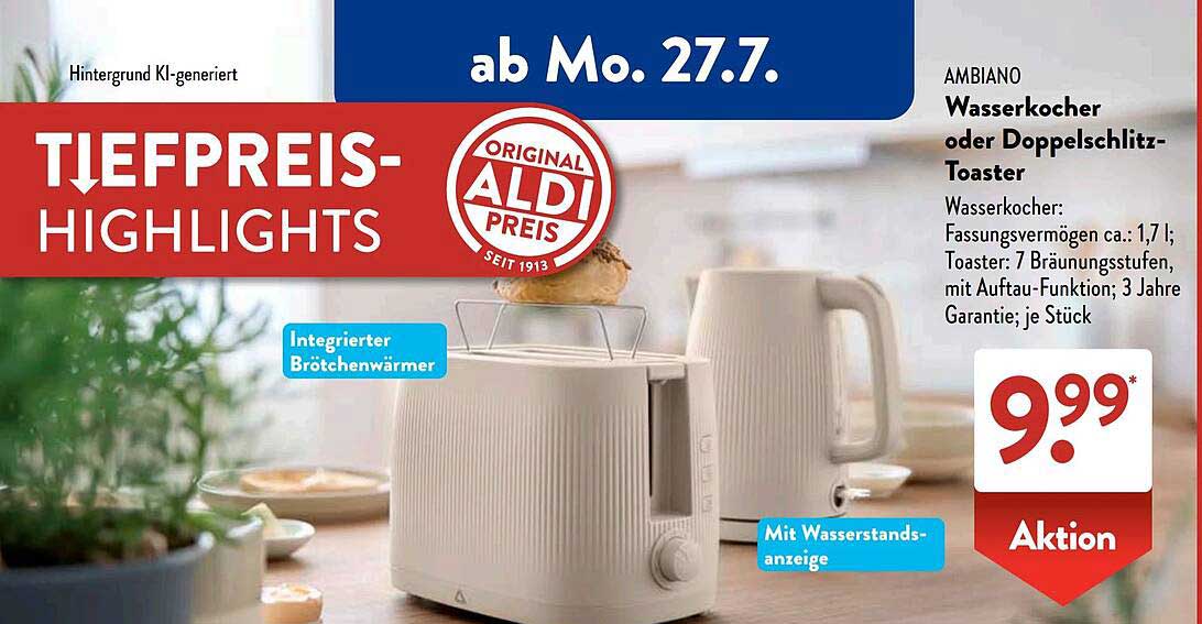 AMBIANO Wasserkocher oder Doppelschlitz-Toaster
