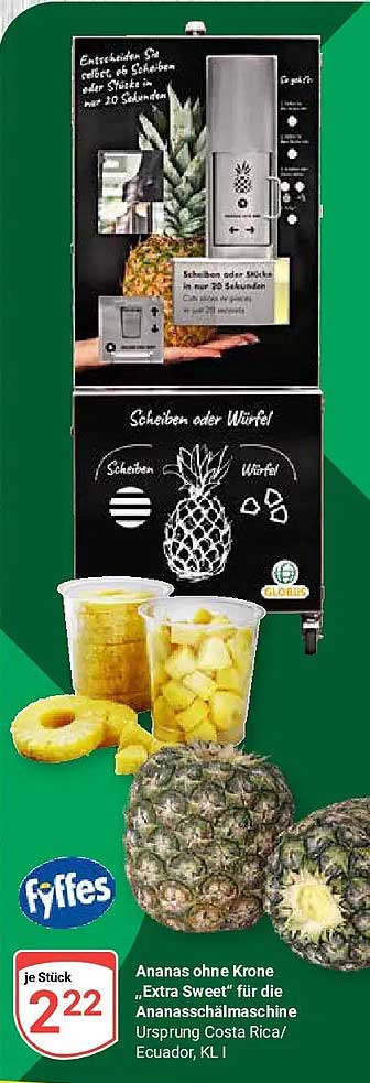 Ananas ohne Krone „Extra Sweet“ für die Ananasschälmaschine