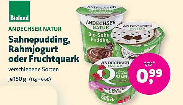ANDECHSER NATUR Sahnepudding, Rahmjoghurt oder Fruchtquark