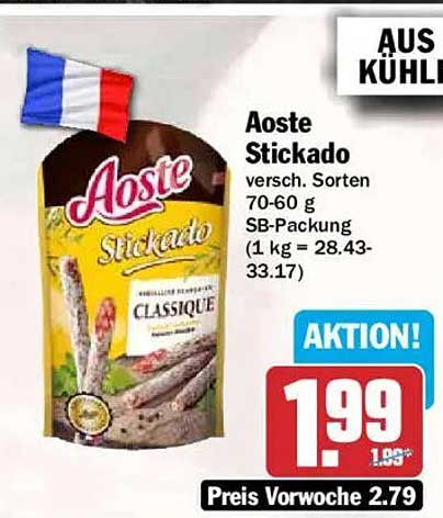 Aoste Stickado versch. Sorten 70-60 g SB-Packung (1 kg = 28.43-33.17)