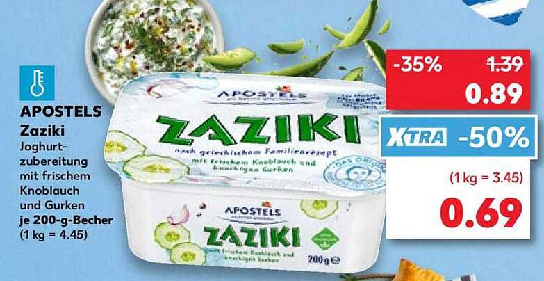 APOSTELS Zaziki Joghurt-zubereitung mit frischem Knoblauch und Gurken je 200-g-Becher