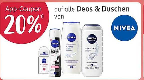 App-Coupon 20% auf alle Deos & Duschen von NIVEA
