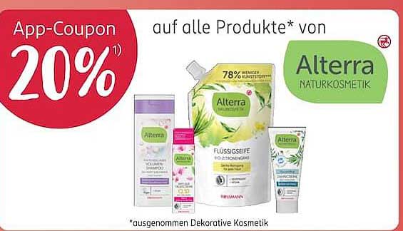 App-Coupon 20% auf alle Produkte von Alterra Naturkosmetik