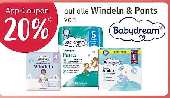 App-Coupon 20% auf alle Windeln & Pants von Babydream