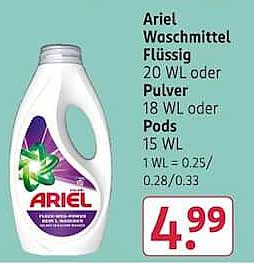 Ariel Waschmittel Flüssig 20 WL oder Pulver 18 WL oder Pods 15 WL