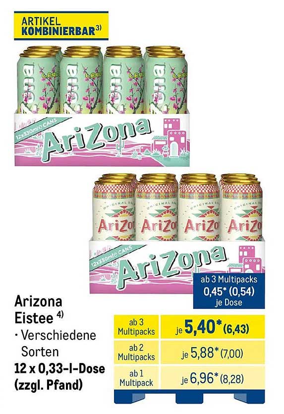 Arizona Eistee 4) • Verschiedene Sorten 12 x 0,33-l-Dose (zzgl. Pfand)