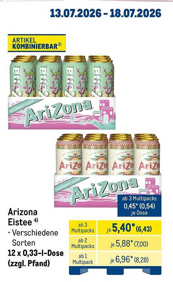 Arizona Eistee • Verschiedene Sorten 12 x 0,33-l-Dose (zzgl. Pfand)