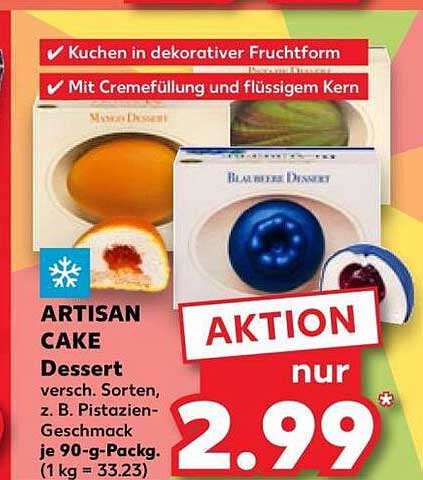 ARTISAN CAKE Dessert versch. Sorten, z. B. Pistazien-Geschmack je 90-g-Packg. (1 kg = 33.22)