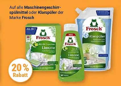 Auf alle Maschinengeschirr-spülmittel oder Klarspüler der Marke Frosch