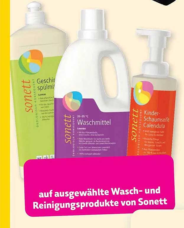 auf ausgewählte Wasch- und Reinigungsprodukte von Sonett