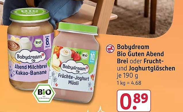 Babydream Bio Guten Abend Brei oder Frucht- und Joghurtgläschen je 190 g