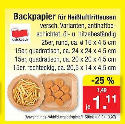Backpapier für Heißluftfritteusen